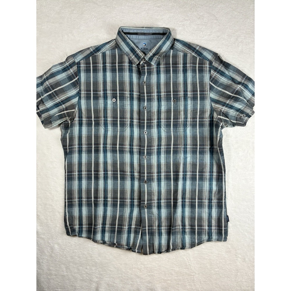 KUHL Skorpio Tapered Fit Linen Blend Shirt Mens XL Plaid Metal Button Up